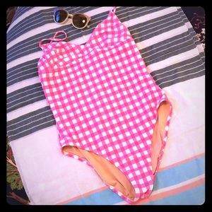J Crew pink gingham one-piece swimsuit, M